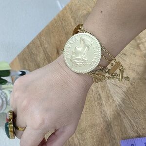 Gold Greek Theme Coins Multilayer Chains Bracelet